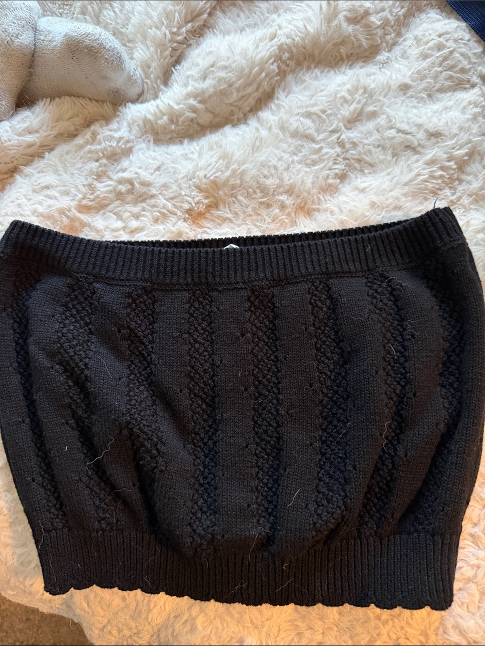 Double Zero Black Cable-Knit Tube Crop Top